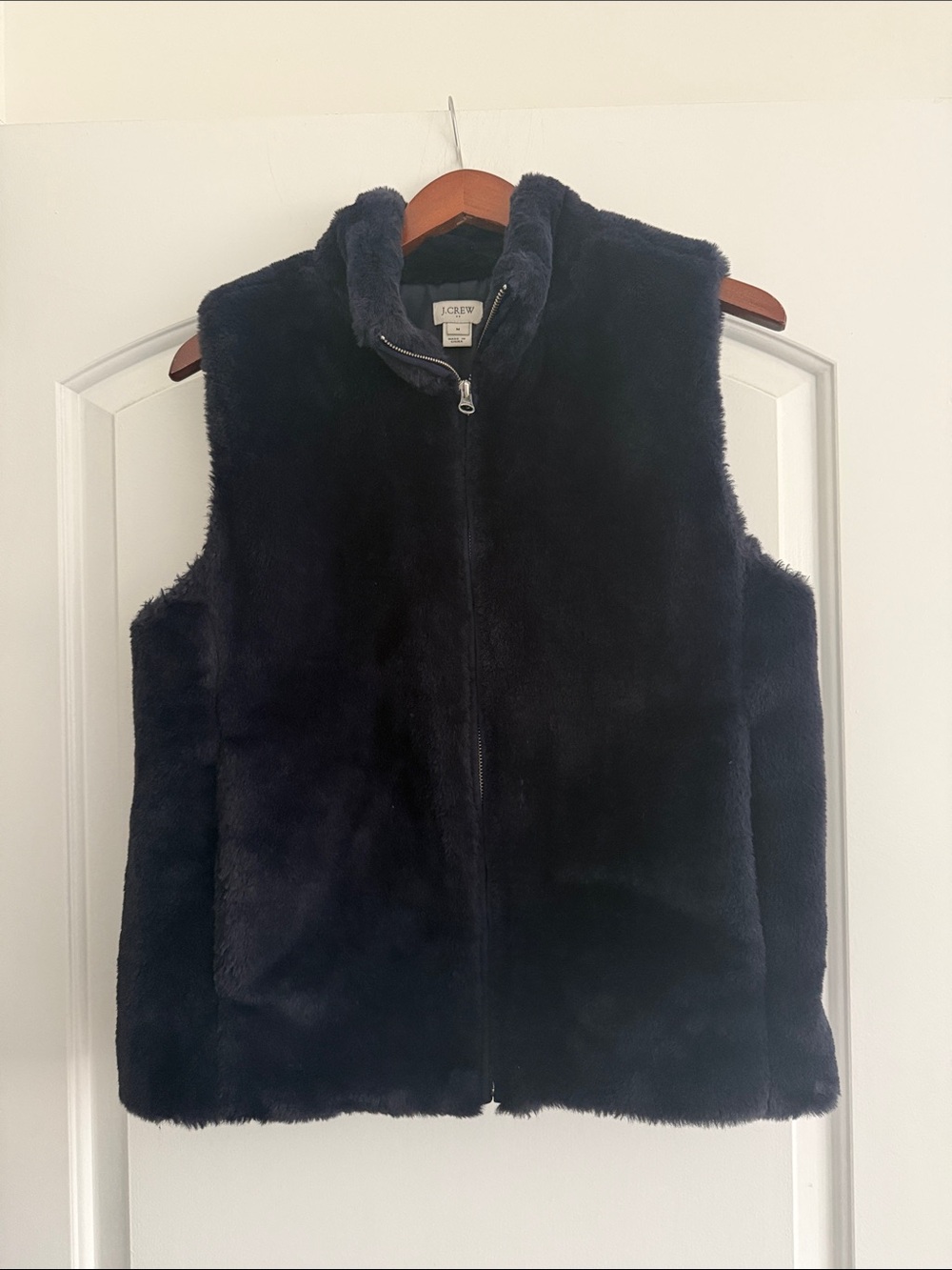 J.Crew Navy Faux Fur Zip-Up Vest, Size M — Style K2216